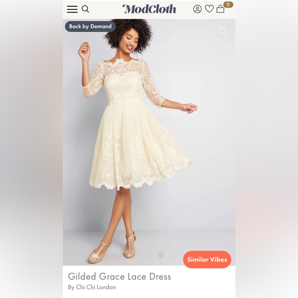 Cream vintage-style wedding/reception/vow renewal dress.  UK size 10.